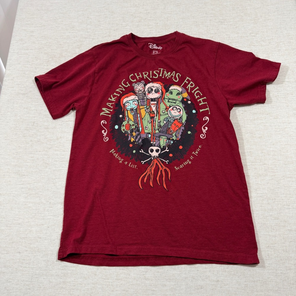 Disney Nightmare Before Christmas T-Shirt Mens Medium Burgundy Good Graphic Tee
